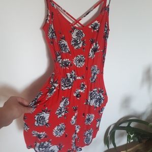 Red Floral Open Back Romper